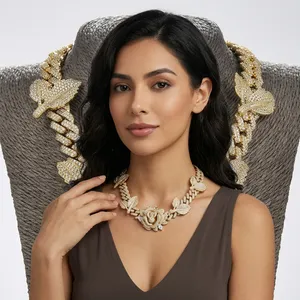 LAX DIORE JEWELS Premium Silver Diamond <b>Rose</b> Cuban Link Chain Iced Design Hip Hop Luxury Necklace Men Women Unisex Party Gift - Product Image 1