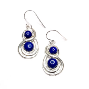 Bohemian Sterling Silver Lapis Lazuli Dangle <b>Earrings</b> Antique Style Double Gemstone <b>Infinity</b> Loop Twisted Wire Drop Jewelry - Product Image 3
