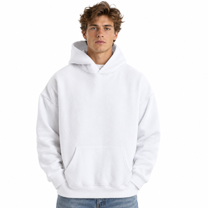 Sweat à capuche oversize pour homme avec cordon de serrage, capuche croisée, épaules tombantes, poche frontale et poignets côtelés - Product Image 3