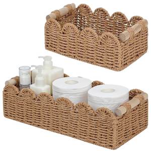 Modern Handmade Paper Scalloped Storage <b>Basket</b> <b>Wicker</b> Organizer Bin For Bathroom Kitchen Countertop Home Storage Decor - Product Image 1