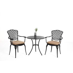 Set Bistrot da Esterno in Alluminio Pressofuso a 3 Pezzi, Resistente alle Intemperie, con Tavolo e Sedie in Metallo e Foro per Ombrellone - Product Image 2