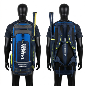 Bolsa Deportiva de Hockey sobre Césped para Hombre, Premium, de Poliéster 600D, 450 GSM, Diseño de Paneles Azul Gris, Logotipo Personalizado con Transferencia Térmica, Almacenamiento Duradero - Product Image 1