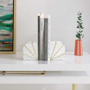 Modern Marble <b>Bookends</b> Geometric Shape Gold-Plated 2Pcs Stone Decor - Product Image 1