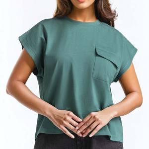 เสื้อยืดผู้หญิงทรงโอเวอร์ไซส์ระบายอากาศได้ดี ดีไซน์ทันสมัย ทรงหลวม คอกลม ไหล่ตก มีกระเป๋าเสื้อ รับผลิตตามแบบ OEM - Product Image 1