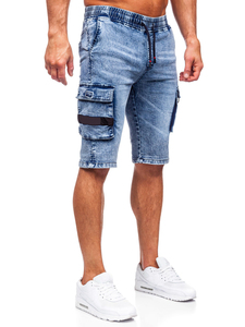 Shorts en jean vintage noir délavé coupe ample pour homme, taille haute, jambe large, 100 % coton avec poche tissée, style streetwear - Product Image 2