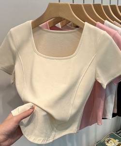 เสื้อยืดผู้หญิงแฟชั่นฤดูร้อน ผ้าฝ้าย 100% ทรงเข้ารูป พิมพ์ลายการ์ตูนและตัวอักษร กันยับ แห้งเร็ว สไตล์ลำลอง ขายส่ง - Product Image 2