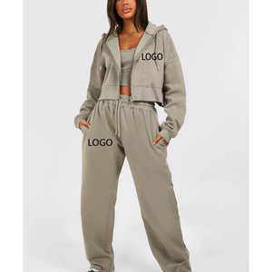 Ensemble de survêtement sport décontracté automne-hiver 2026 pour femme – Haut court à manches longues taille haute respirant pour la course, le yoga et le jogging avec capuche - Product Image 1