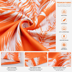 Custom Men Hawaiian <b>Camp</b> Collar Button Orange <b>Shirt</b> Premium 100% Polyester Tropical Palm Print Sublimation Quick Dry - Product Image 5