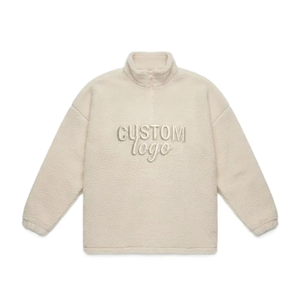 Women's Solid Color Sherpas Fleece 100% Cotton Jackek Linned Oversized Quarter Zip Top Embroidery Custom Logo Private Hoodies - Product Image 4