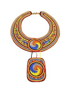 CRYSTAL CRAFT Bijoux africains tribaux perlés pour femme, Collier long africain doré perlé, Collier bib statement pour soirée - Product Image 1