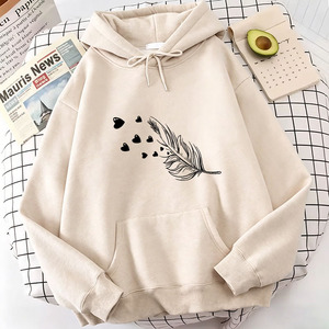 <b>Red</b> Oversized <b>Hoodie</b> Women Plus Size Cotton Knitted Heart Feather Print Front Logo Autumn Regular Sleeve Sweatshirt - Product Image 4