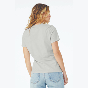 T-shirt à manches courtes pour femme, 50% polyester, 25% coton peigné Airlume filé à l'anneau, 25% rayonne, couleur marron, avec appliques, taille OEM - Product Image 3