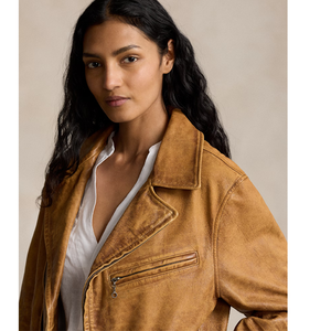<b>Women's</b> <b>Vintage</b> Distressed Genuine <b>Leather</b> Solid Front <b>Jacket</b> Moto Biker Style Turn-down Collar Zipper Closure Winter Cotton - Product Image 5