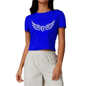 Camiseta de Yoga para Mujer, Cuello Redondo, Color Sólido, Manga Corta, Transpirable, de Algodón y Spandex, Holgada, de Secado Rápido, Ecológica, con Logotipo Frontal - Product Image 5