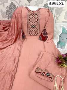 Conjunto de Kurti Rosa Bordado en Seda Viscosa, Traje Tradicional Musulmán con Dupatta para Bodas y Fiestas - Product Image 1