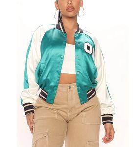 Luxury Womens Satin Silk Varsity Jacket Embroidered Letterman Jacket Custom Private Label OEM Fashion Outerwear - Product Image 6