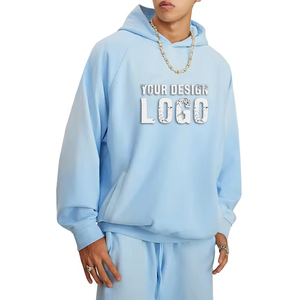 Sudadera con Capucha Extra Grande para Hombre, Verde Sólido, Algodón French Terry, Estilo Casual Urbano con Logotipo Estampado en la Parte Delantera, Ropa de Otoño - Product Image 3