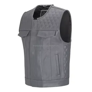 Gilet de motard en cuir véritable, robuste, avec compartiment dissimulé pour armes de poing, pour hommes - Product Image 5