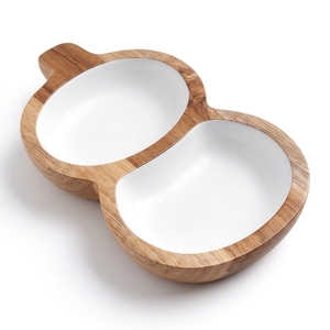 Bandeja Decorativa de Doble Compartimento de Seagrass/Ratán Estilo Suroeste con Incrustaciones de Madreperla, Plato Blanco para Cacahuetes, Decoración del Hogar - Product Image 1