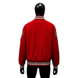 MODERN RED VARSITY <b>JACKET</b> FOR <b>MEN</b> With <b>White</b> Stripe Details Regular Fit Casual Style Turn-down Collar Single Button Closure TREN - Product Image 2