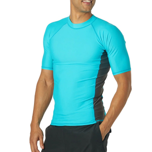 Maillot de bain pour homme à manches courtes turquoise, à séchage rapide, en spandex et polyester, compressif, UPF50+, respirant - Product Image 5