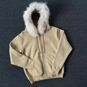 Sudadera con capucha de forro polar grueso estilo streetwear personalizada, oversize, con cremallera y capucha de piel sintética desmontable para hombre - Product Image 4