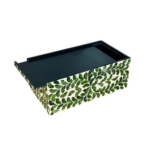 Caja de pañuelos de cristal veneciano hecha a mano con diseño de hojas verdes, portapañuelos cuadrado - Product Image 4