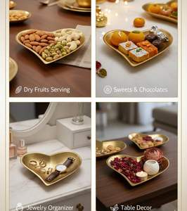 Plateau de service en forme de cœur en aluminium et laiton doré pour fruits secs, fruits, collations, bonbons, chocolats, assiette décorative pour la table - Product Image 6