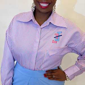 Camisa a Rayas con Botones JJOA para Mujer, Logotipo Personalizado Bordado, Blusa Casual de Oficina, Fabricante OEM al por Mayor - Product Image 4