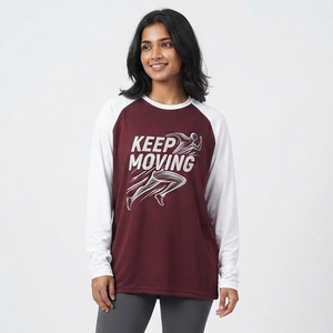 Printed Raglan Oversize T-Shirt <b>Women's</b> Long Sleeve Crew Neck Loose Fit Tee Casual Wear 100% Cotton Jersey Tee <b>Top</b> Ladies - Product Image 1