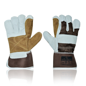Holy Signs Leather Work Gloves Double Palm Anti-Slip Reinforced Cuff Heavy Duty General Purpose <b>Powder</b>-Free Safety Gloves Made - Product Image 3