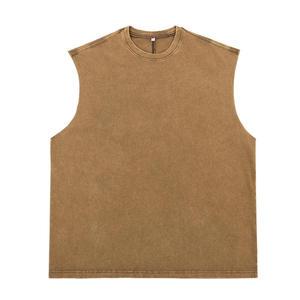 Débardeur homme été haute qualité, effet délavé, 100% coton tricoté, uni et sans manches, respirant et imprimé. - Product Image 6
