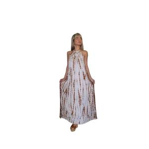 Women’s Boho Tie Dye Maxi Dress Blue Rayon Sleeveless <b>Spaghetti</b> <b>Strap</b> Loose Fit Flowy Beach Wear Dress - Product Image 1