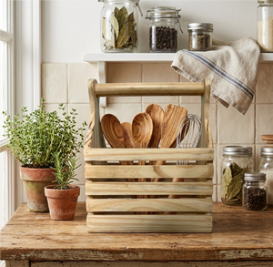 Rustic Pine Wood Rectangular Standing Cutlery Stand for <b>Kitchen</b> <b>Storage</b> Handmade Durable Multifunctional Holder Spoons Forks - Product Image 3