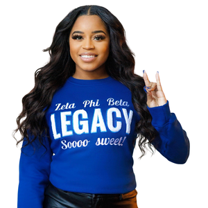 Sudadera de chenilla azul Zeta Phi Beta Legacy para mujer, suéter informal con letras griegas de la hermandad, top bordado - Product Image 5