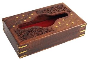 Porte-mouchoirs rectangulaire en bois fait main avec incrustation en laiton et intérieur en velours pour une décoration de table haut de gamme - Product Image 2