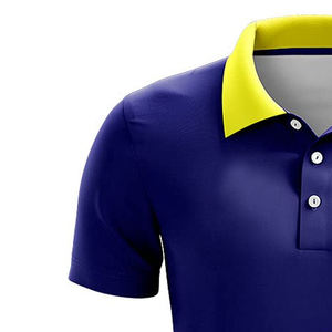 เสื้อโปโลผู้ชายทรงสปอร์ต แขนสั้น สีน้ำเงิน-เหลืองลายจุดไล่เฉดสี แห้งเร็ว ผ้าถักโพลีเอสเตอร์ ทรงปกติ - Product Image 2