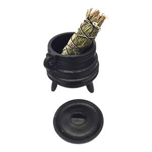 Chaudron en fonte côtelé le plus vendu avec couvercle et poignée pour la combustion d'encens et les offrandes rituelles à prix imbattable - Product Image 2