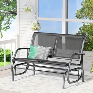 Dondolo a Dondolo da Esterno per 2 Persone, Sedia a Dondolo per Patio, Struttura in Ferro e Acciaio Resistente, Plastica, Colore Nero, per Giardino e Parco - Product Image 2