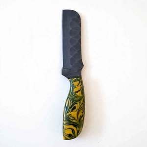Couteau de cuisine forgé à la main en acier noir avec manche en résine jaune-vert, couteau à légumes - Product Image 2