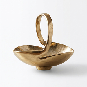 Bol de service en métal doré avec une poignée torsadée élégante au design unique, parfait pour ajouter une touche de luxe aux tables modernes - Product Image 2