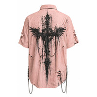 Chemise Homme Style Gothique 100% Coton Respirant Écologique, Col Nouveau Modèle avec Chaînes, Effet Vieilli pour Impression