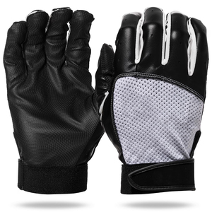 Gants de frappeur de baseball en cuir véritable pour adultes, cuir noir, sangle et boucle réglables, pour hommes et femmes, gants de softball - Product Image 1