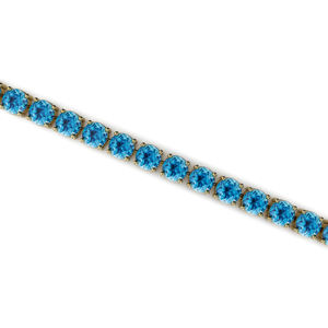 14k <b>Solid</b> <b>Gold</b> Round Brilliant Cut Pave London Blue Topaz Gemstone Tennis Bracelets Fine Jewelry Unisex Handmade Bracelets Gift - Product Image 3