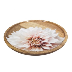 Serveware จานไม้เคลือบทรงกลม,จานสติกเกอร์ลายเส้นสีธรรมชาติสำหรับอาหารเย็นในโรงแรมและร้านอาหาร - Product Image 3