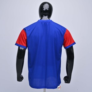 T-shirt à manches courtes pour homme, col rond, bleu et rouge, avec impression par sublimation, coupe classique, style jersey décontracté, avec impression de lettres, OEM - Product Image 2