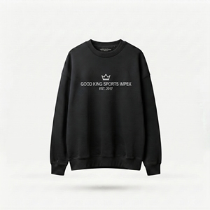 เสื้อสเวตเชิ้ตคอกลมสีดำผ้าฝ้ายฟลีซสำหรับผู้ชายแบบกำหนดเอง ขายส่งเสื้อพูลโอเวอร์เรียบๆ พิมพ์โลโก้ สตรีทแวร์ลำลอง รับผลิตแบบ OEM - Product Image 1