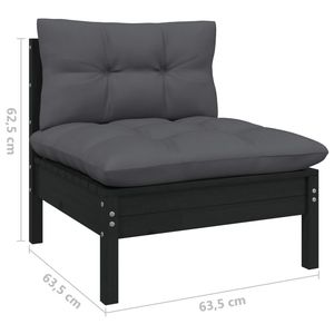 Canapé central de jardin en bois de pin massif 100% polyester noir et anthracite 100% polyester - Product Image 6
