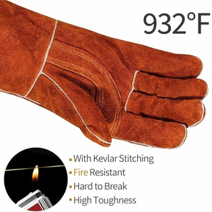 Gants de soudeur en cuir de vachette pleine fleur lisse, résistants à la chaleur et aux étincelles, avec manchette de sécurité, pour la lutte contre les incendies, durables - Product Image 2