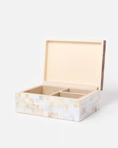 Mother Of Pearl Mosaic Jewelry <b>Box</b> Rectangular Storage Organizer With Gold Handle For Bedroom Decorative Design <b>Trinket</b> Keepsake - Product Image 4